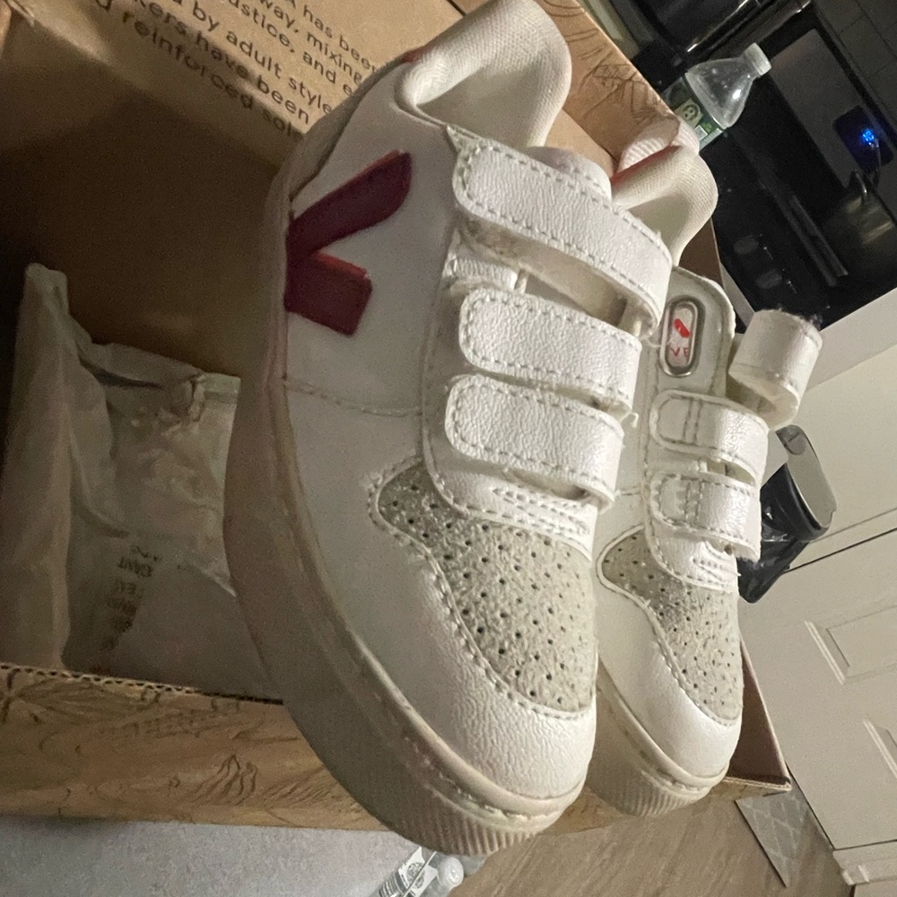 Veja White and Red Sneakers with Velcro Straps